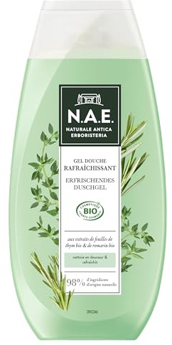 N.A.E Duschgel für den Körper, Bio-zertifiziert, Extrakte aus Thymian und Rosmarin, erfrischend, vegane Formel, 97% der Inhaltsstoffe natürlichen Ursprungs, 250 ml