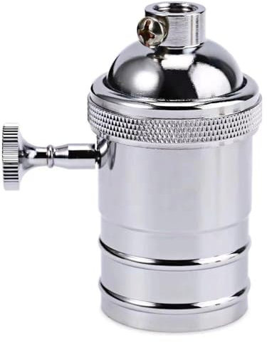 HIQIU Lampenfassung Vintage E26/E27 Lampenfassung, Retro Fassung mit Schalter für Pendelleuchtenfassung (Chrom)