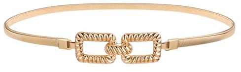 Molain Gürtel Damen Dünner, Schmaler Taillengürtel für Damen, Stretchgürtel Dünne Taille Gürtel Rockgürtel für Damen Gold Schnalle Stretchy dünnen Gürtel für Jeans Kleid (Gold, Quadratisch)