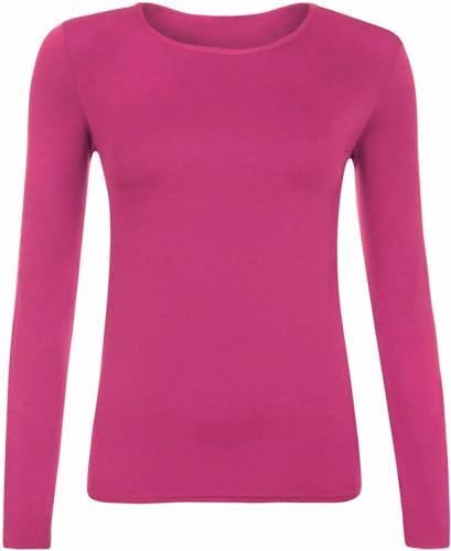 Gifts Choice Scoop Neck Long Sleeve T Shirts - Girls Lightweight Plain Round Neck T Shirt - Ladies Casual Wearing T-Shirts (Medium, Hot Pink)