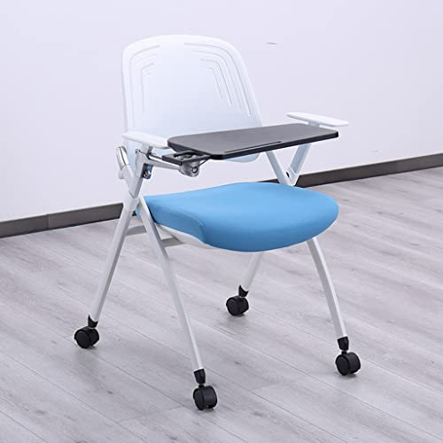 2 x zusammenklappbare Metall-Trainingsstühle, schwerer Büro-Stahlrahmen, Konferenz-Bürostuhl, multifunktionaler Konferenzraum, Aktivitäts-Klappstuhl (Weiß / Blau, 2 Stück)