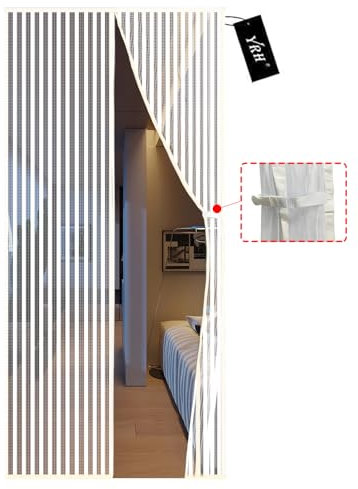 YRH Magnetic Fly Screen Door with Stay Open Buckles - Heavy Duty Self-Sealing Mesh, No Drill Installation,Powerful Magnets,Full Frame Magic Tape (80x200 cm, White)