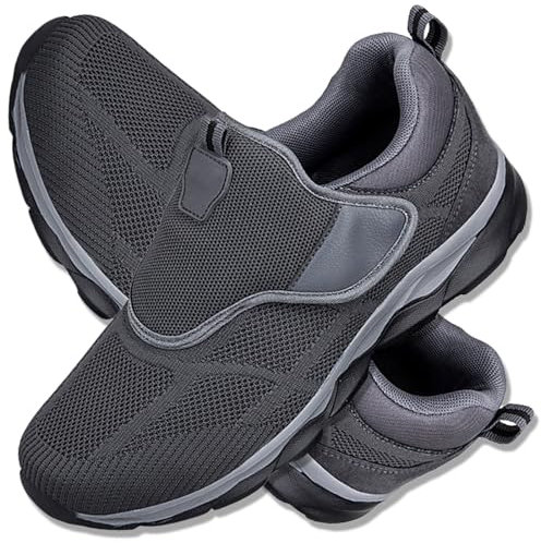 AEHO Diabetiker Schuhe Herren Damen Klettverschluss Walkingschuhe Freizeitschuhe Sportschuhe Bequeme rutschfest Schuhe Mittleren und Höheren Alters Casual Sportschuhe,Grau,42/260mm