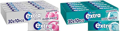 Extra Bubblemint 10 Piece 30 Pack and Extra Cool Breeze 10 Piece 30 Pack, Freshens Breath, With Xylitol, Helps with Oral Hygiene for Healthy Teeth and Gums (60 Packs)