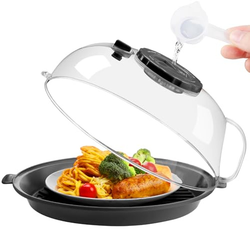 Microwave Splatter Cover Lid for Food 8.5 Inch with Plate Water Steamer