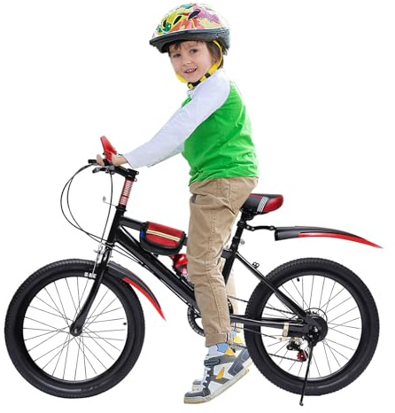CumelliiR 20 Inch Kids Mountain Bike, 7 Speed Height Adjustable, Girls & Boys Bike with Kettle, Compass Bell & Storage Bag, Ages 8-12