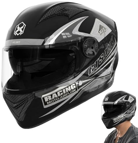 Casco Integrale Moto con Doppia Visiera Parasole Traspirante - Scooter da Strada Anti Graffio per Uomo, Donna