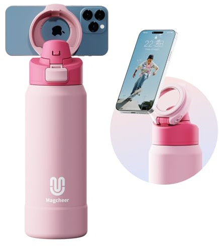 Magcheer 32oz Botella agua gimnasio magnética Botella termica deportes de acero inoxidable Mantiene el frío durante 24 horas para Fitness y actividades al aire libre(rosa)