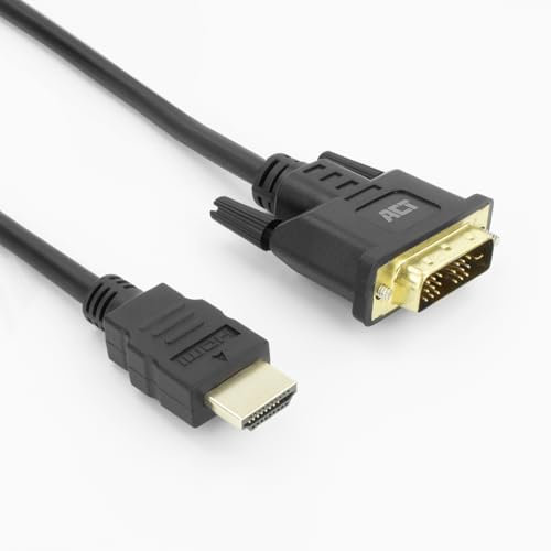 ACT HDMI auf DVI Kabel 1m, 4K@60Hz, Bidirektional HDMI DVI Adapter (DVI-D 18+1 pin) Stecker auf Stecker vergoldet, zum Anschluss eines DVI Monitors – AK3734