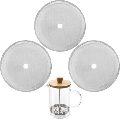 French Press Replacement Cafetiere Filter Mesh Screen Coffee French Press Filters 4 Inch Stainless Steel Reusable Mesh Filter for 8 Cup/ 34 OZ/ 1000 ml Coffee Tea Makers (3 Packs)