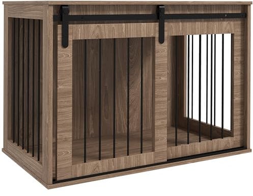PawHut Casetta per Cani Grandi in Legno per Interno, Kennel per Cani Multiuso con Porta Scorrevole, 98x58x61 cm, Marrone