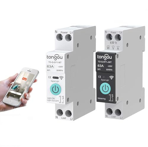 Interruptor inteligente WiFi Tuya, 6A 10A 16A 20A 25A 32A 40A 50A 63A Timer Interruptor Medición/Sin medición Trabaja con Alexa Google Assistant TUYA/Smart Life APP Control remoto (No Metering, 20A)