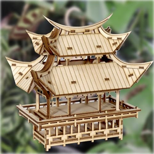 TINY TREE HOUSES Temple of Gratitude 3D Wooden Puzzle for Adults and Kids - Includes LED Lights, Acrylic Stake, and Assembly Tool, DIY Kit for Home or Plant Decor, 109 Pieces (Battery not Included)