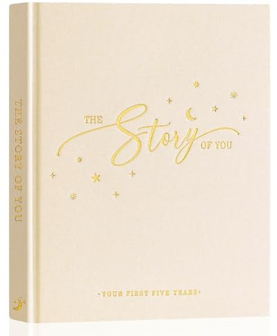 Lanpn Album Bebe Primer 5 Año para Niña Niño - Libro Recuerdos Bebé para Pegar Fotos y Escribir - Hello Baby Libros Cuaderno Diario Álbum Fotos Bebe Regalo Recién Nacido (Beige,154 Páginas, Inglés)