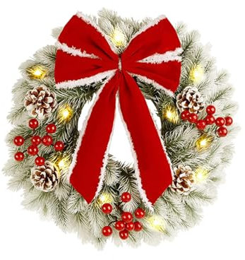 Generisch Weihnachtskranz,Adventskranz,Türkranz Weihnachten außen und innen,mit Weihnachtskugeln,Beeren und Tannenzapfen Weihnachtsschmuck Kunst Tannenkranz Weidenkranz Groß