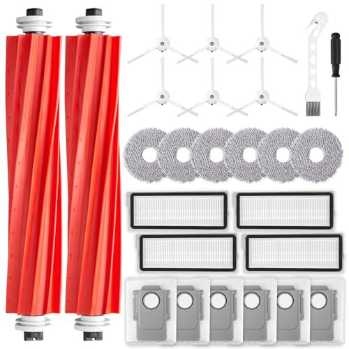 EOVWAEO Lot de 26 accessoires pour robot aspirateur Roborock Qrevo S/Qrevo Pro/Qrevo Maxv, accessoires de rechange, 2 brosses principales, 6 tampons de nettoyage, 6 sacs à poussière, 6 brosses