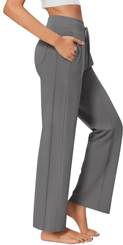 PINSPARK Jogginghose Damen Elastischem Bund Sweatpants High Waist Trainingshose UPF 50+ Sporthose mit 4 Taschen Laufhosen Weites Bein Baggy Freizeithose für Yoga Dunkelgrau M