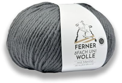 Ferner 8-fach Wolle grau uni mit mulesingfreier Merinowolle, Sockenwolle, dickes Sockengarn einfarbig, Strumpfwolle 8-fädig, 100g (03 dunkelgrau)