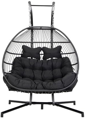 Home Deluxe Hängesessel LOMA – Faltbar, 2 Sitzer in Schwarz| Hängekorb, Hängestuhl, Gartenmöbel, Gartenschaukel