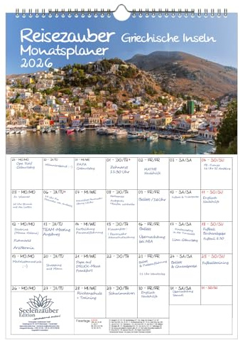 Reisezauber Griechische Inseln Planer DIN A3 Kalender für 2026 Griechenland Mykonos Santorin Kreta Meer Reise Strand Urlaub - Seelenzauber