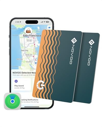 NOVOO SmartCard Wallet Tracker 2-Pack, Air Locator Tags - 1.6mm Thin, 6-Year Battery, IP68 Waterproof, Apple Find My Compatible (iOS Only), Bluetooth GPS Item Finders for Luggage, Passport - Green