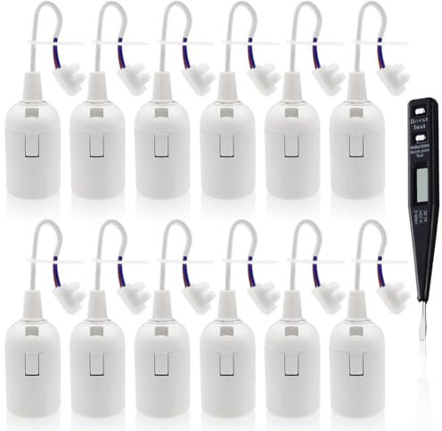 Jeenuuder Douille de Lampe E27 12 Pièces Douille de Chantier avec Câble Douille E27 Douille de Construction avec Testeur de Tension Pièces de Rechange de Rechange