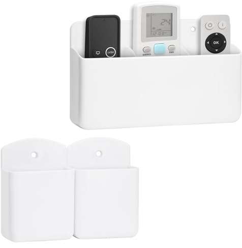 LZLINGMEI 3 Pack Remote Holder Wall Mounted, 3 Slot Adhesive Remote Control Holder and 2 Pcs Tv Remote Holder, Marker Holder Wall Pen Holder for Couch Bed Office School (White)