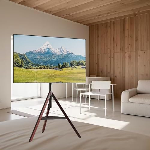 Portable LCD TV Floor Stand - TV Stand Tripod Stand for 32-75 Inch Flat/Curved TV Screens, Adjustable Height with Shelf, up to 50kgs