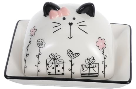 Balacoo Ceramic Butter Dish with Lid Small Covered Butter Container Cute Cat Design for Refrigerator Kitchen Storage