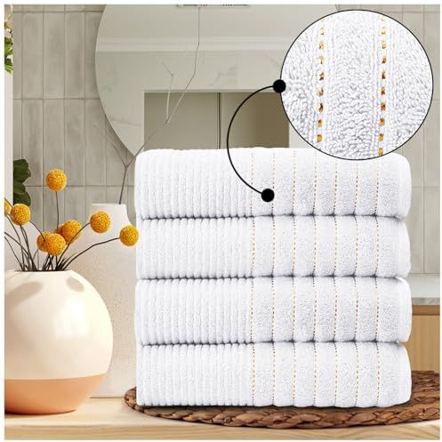 Pack of 4 Luxury Hand Towels - 100% Egyptian Cotton, 650 GSM - Ultra Absorbent, Fast Drying & Soft Bathroom Towels - Durable Washable Hand Towel, Bath & Hotel Use (50x80 cm) - White