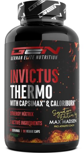 GEN GERMAN ELITE NUTRITION Invictus Thermo - 90 Cápsulas - Sin Cafeína | Fórmula Thermo de Alta dosis con Capsimax® y CaloriBurn®, Extracto de Té Verde, Hoja de Olivo, Guggul y Algas Pardas - Vegano