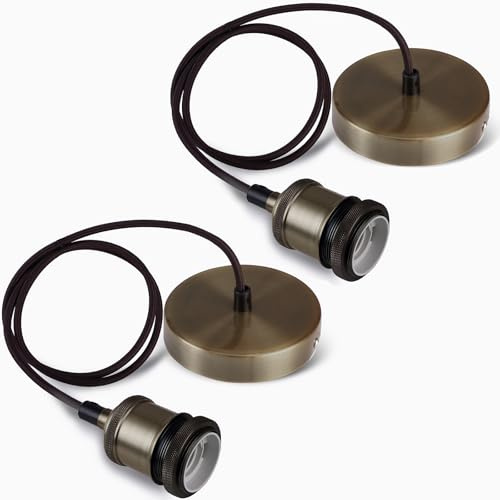 Seruno Ceiling Pendant Light Fitting, 2PCS Light Fittings Ceilings,Vintage Ceiling Pendant E27 Lamp Holder Braided Light Fitting, Suitable for Kitchen Island, Home, Bar DIY, Bronze