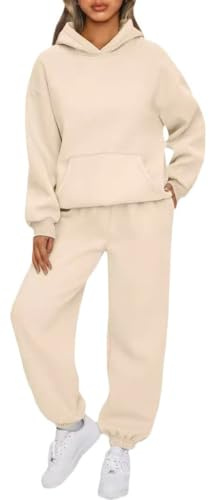 OLIPHEE Trainingsanzug Damen Set Fleece Jogginganzug Damen Outdoor Winter Warm 2 Teiliger Hoodie mit Kapuze Gym Sweathose Baggy Sportanzug Set für Frauen Streetwear