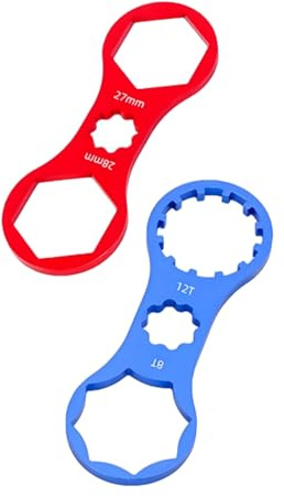 QHFlashbuy Bicycle Front Fork Repair Tool 2PCS Mountain Bike Fork Shoulder Cap Wrench Compatible with Suntop XCM/XCR/XCT/RST,Alloy Wrench for Bicycle Repair Workshops(Red/Blue)