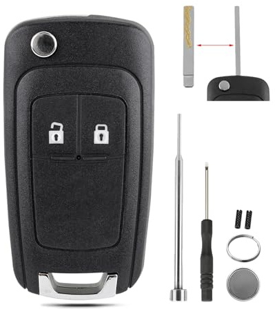 2-Button For Vauxhall Key Fob Case for Astra J Insignia Mokka Adam Corsa | Flip Key Shell for Opel Meriva Zafira Movano Cascada, with Pin Removal Tool & Battery to DIY Replace Shell & Blade