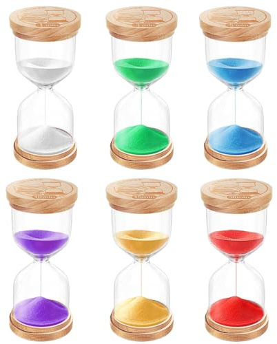 Hourglass Sand Timer Set: 1/3/5/10/15/30 Minutes Wooden Sand Clock for Kids