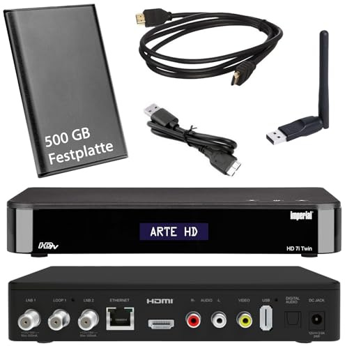 HD Twin SAT Receiver - Imperial i7 mit 500 GB Festplatte und W-LAN Stick (PVR, USB, LAN, W-LAN, HDMI) Full HDTV, Internetradio, Mediacenter, SAT IP Server, Bluetooth 5.1, netshop 25 Set