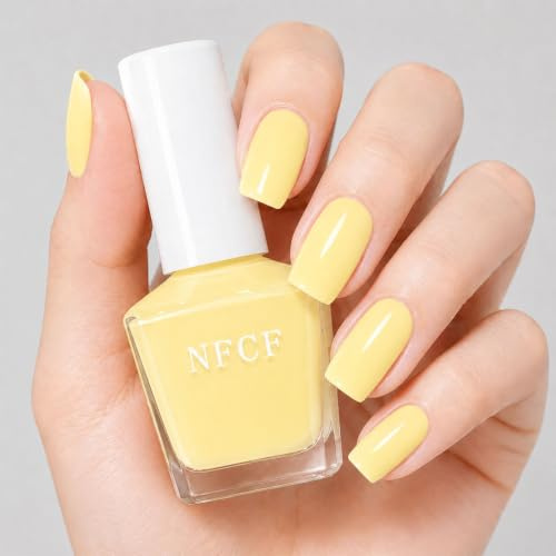 Yellow Nail Varnish - Butter Yellow Nail Polish Quick Dry - Glossy Long Lasting Lemon Nail Varnish - Water Based Breathable Nail Gel - No Chipping & No Need Cured for Women DIY Manicure