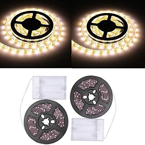 Sunboia Battery LED Strip Lights 2Pack 1m,30 LED Lights Strip Waterproof,Self-Adhesive,Cuttable for Bedroom Mirror Kitchen Cabinet Patio Indoor Outdoor Decor-Warm White