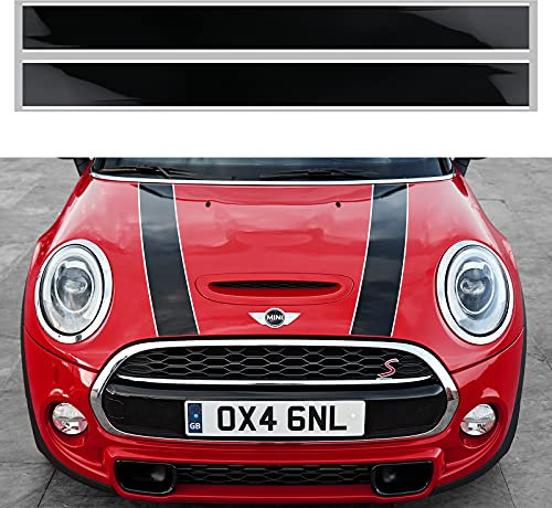 2PCS Motorhaubenaufkleber Rennstreifen – Kompatibel mit Mini Cooper R56 R55 R50 R53 R60 F56 F55 F54 F60– Universelle Autoaufkleber inkl. Tuch & Abstreicher (Weiß & Schwarz)