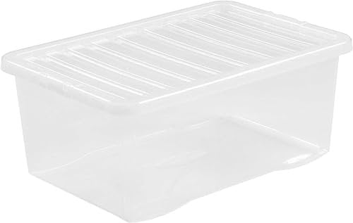 Wham Clear Heavy Duty Plastic Storage Box Boxes With Lids Home Office Stackable Nestable, Set of 3 Large Storage Box With Lids, 45L Storage, 59 x 41.2 x 39.9