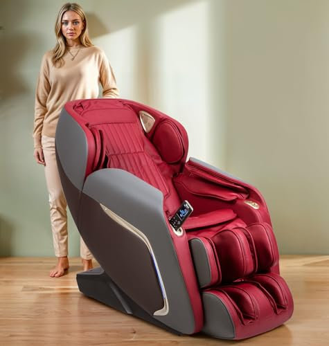 GLOBAL RELAX® I Ananda 2D+ Massagesessel I Rot | Massagegerät mit 12 professionellen Massage- I Pressotherapie-Programmen | Dimmbar | Prestige-Technologie | 3D-Klang | Bluetooth | USB