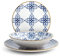 H&h servizio tavola 18 pezzi madeira in stoneware bianco e blu
