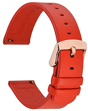 WOCCI 18mm Plats Minces Bracelet de Montre en Cuir pour Montre Intelligente avec Boucle en Or Rose (Rouge)