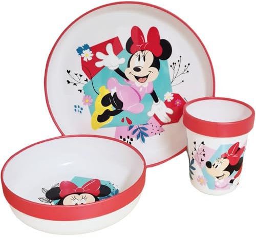 MINNIE MOUS - Kindergeschirr-Set zweifarbig - Set bestehend aus 3 Tellern, Schüssel und Becher für Kinder - Babygeschirr mit rutschfester Unterseite - BPA frei (Minnie Mous)