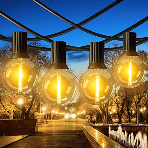 G40 Festoon Lights Outdoor / Indoor, 150FT/45.7M Outdoor Garden Lights Mains Powered, 75+2 LED String Lights with Shatterproof Plastic Bulbs, IP44 Waterproof for Decor Party, Christmas, Yard, Terrace