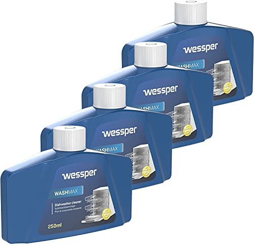 Wessper 4er-Set Flüssiger Spülmaschinenreiniger – Entfernt Kalk, Fett & Gerüche – Für Eine Saubere & Frische Spülmaschine – 4 x 250 ml