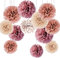 12pcs Rose Gold Tissue Paper Pompoms,Hanging Gold Dot White Paper Pom Poms for Party Deco