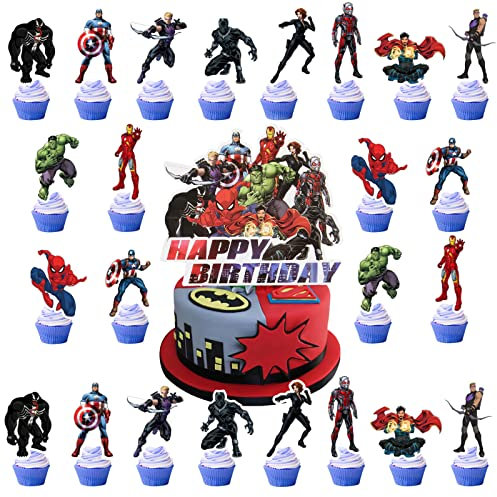 Tortendeko Geburtstag Kinder, ZoneYan 25pcs Superhelden Tortenfiguren Kindergeburtstag, Cake Topper Figuren Set, Kuchen Dekoration Figuren, Cartoon Kuchen Deko, Kuchen Topper für Kinder Mädchen Junge