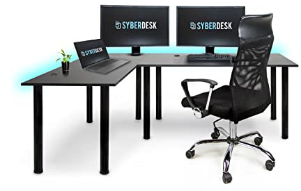 SyberDesk Gaming Pro - Scrivania angolare a LED, 185 x 120 cm, con LED, grande scrivania per computer, resistente (sinistra)